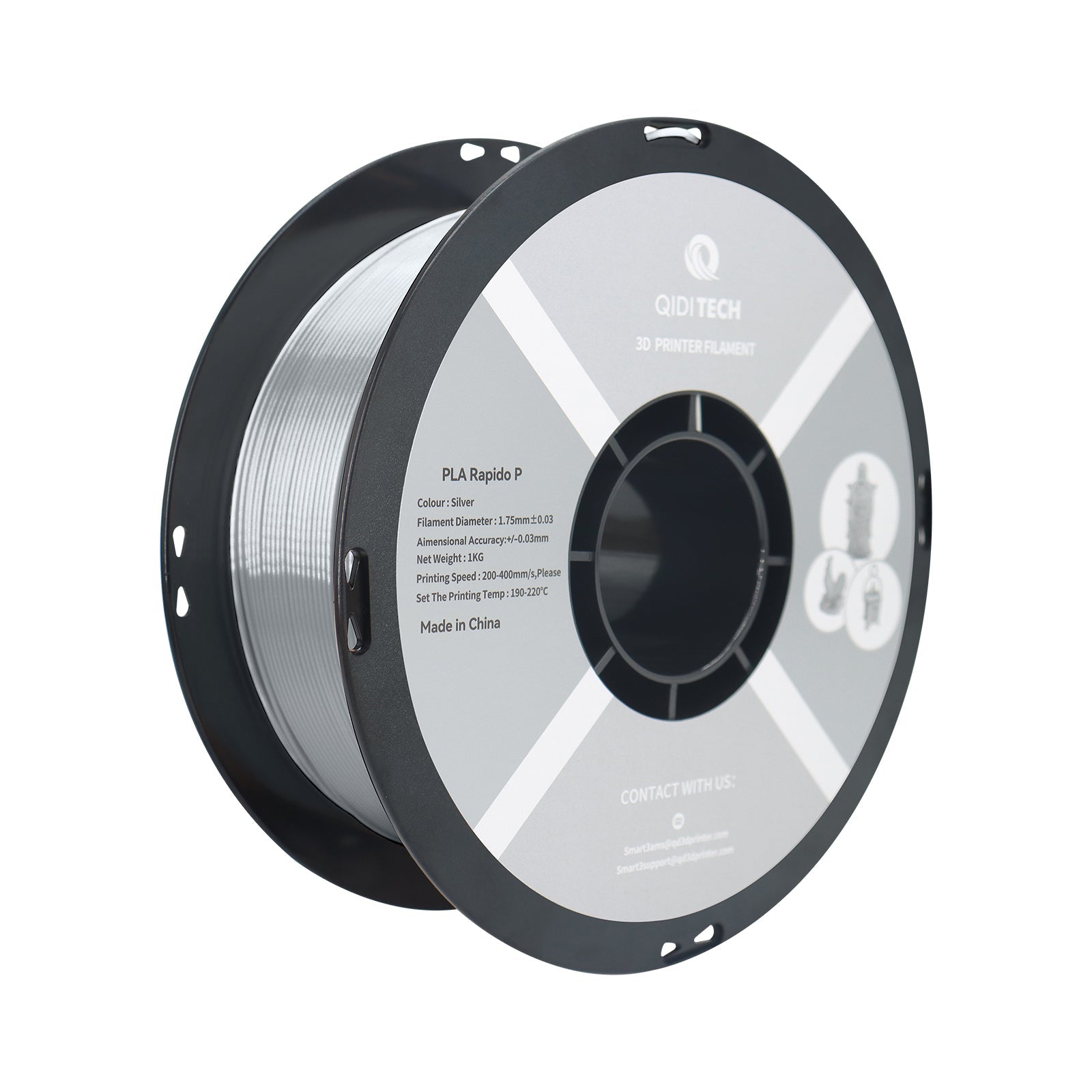 Silver QIDI PLA Rapido Metal Filament Spool