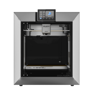 QIDI Plus4 3D printer with touchscreen, showing a 3D Benchy model on screen. Features a build volume of 305x305x280mm.